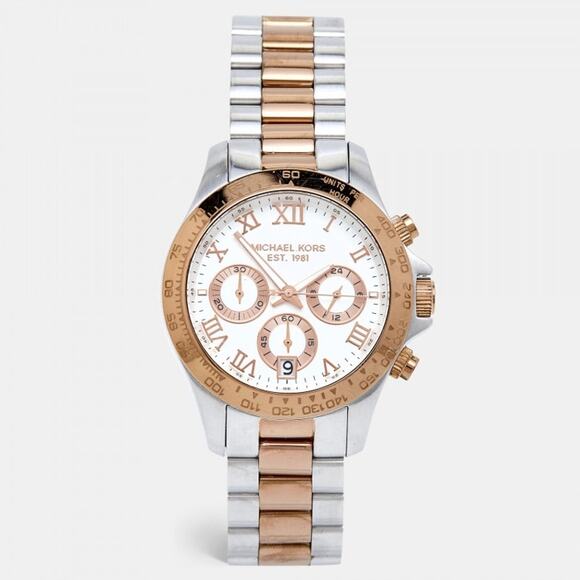 Michael Kors Layton MK5622 silver rose gold two-tone stainless steel watch $375 - Picture 11 of 11